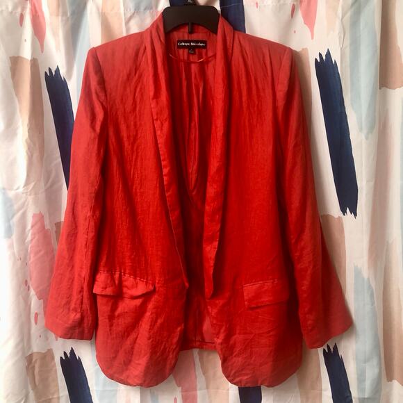 Catherine Malandrino Red Long Sleeve Open Front Linen Blazer Size 6 - Picture 2 of 15